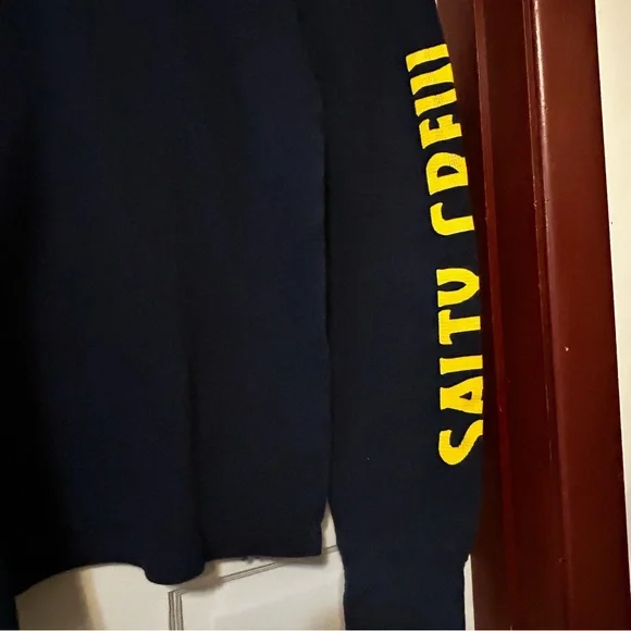 Salty Crew Men’s Size Large Waffleknit Navy Sweatshirt Thermal Yellow Logo - Picture 5 of 10